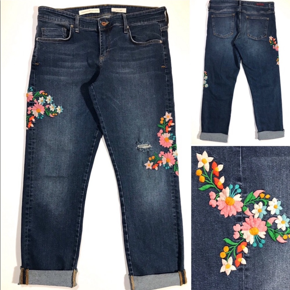 Anthro Pilcro embroidered boyfriend 30